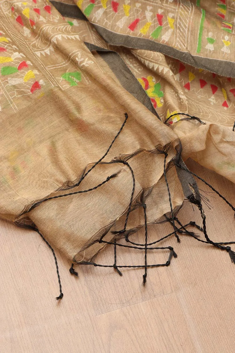 Exquisite Black Madhubani Cotton Silk Saree
