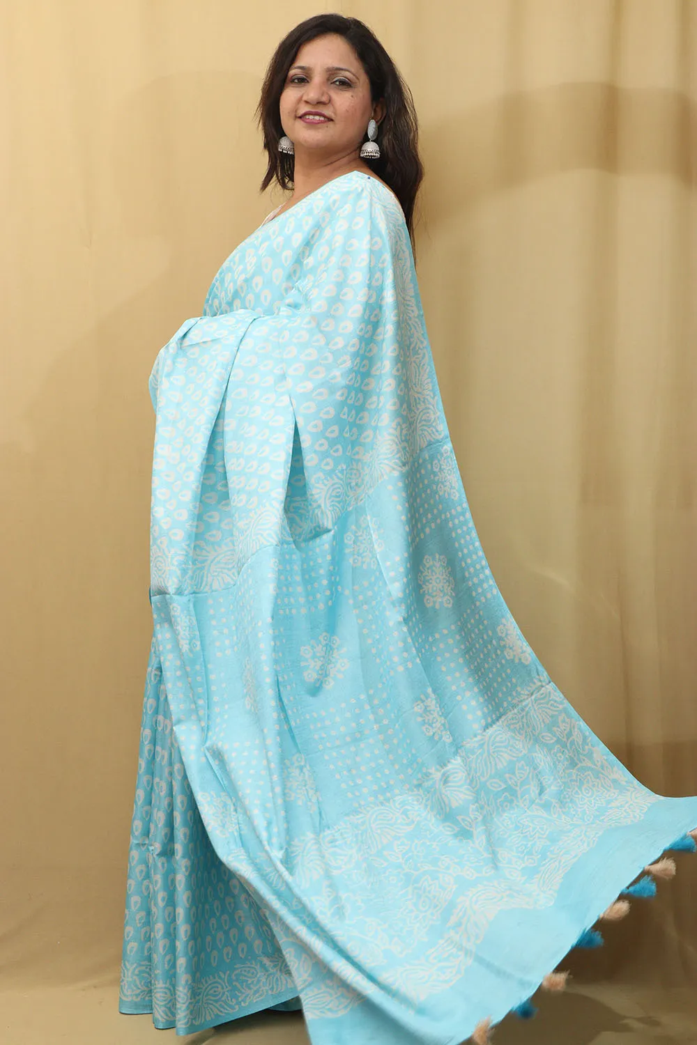 Exquisite Blue Bhagalpur Silk Saree - Elegant and Timeless
