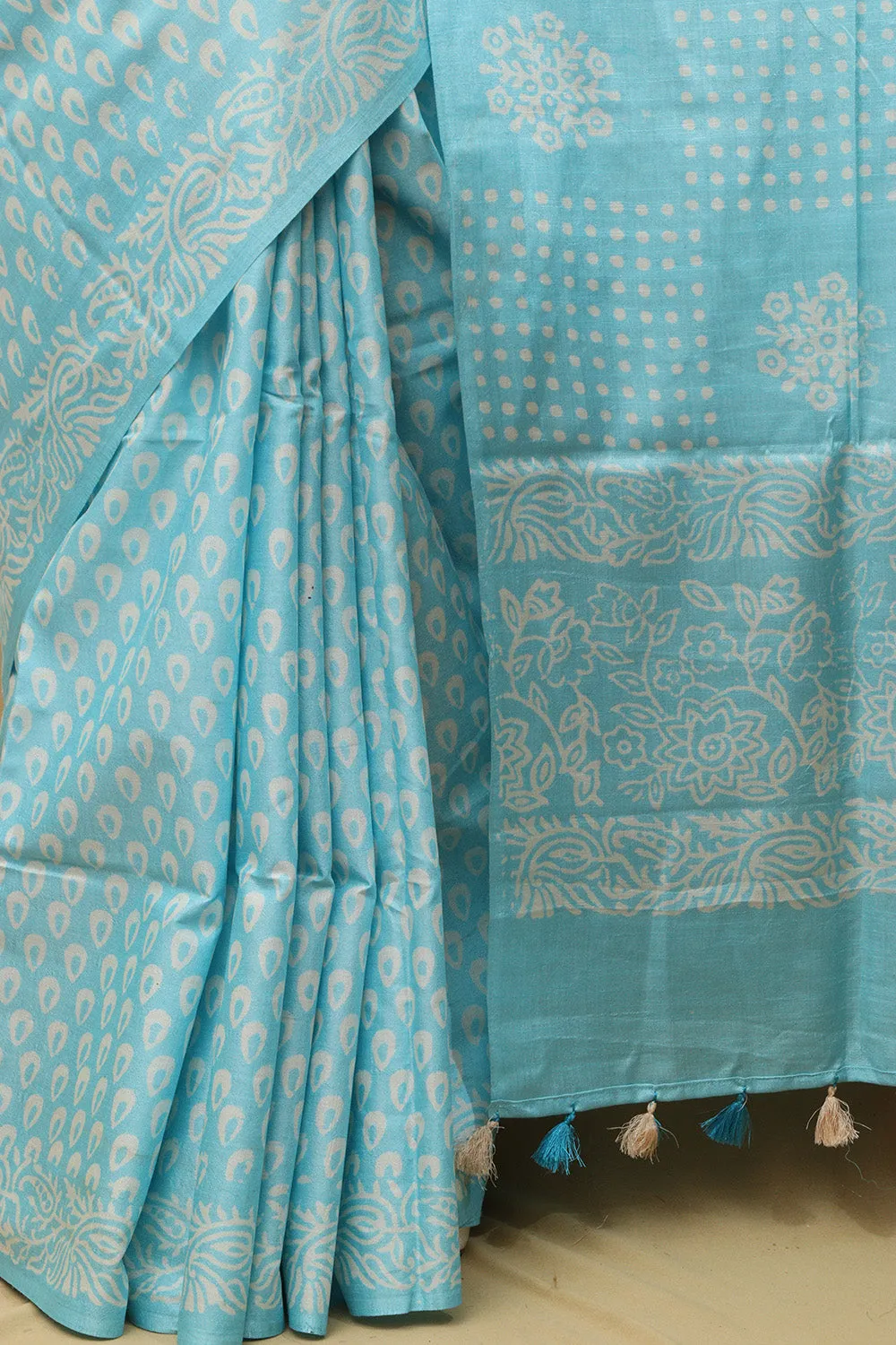 Exquisite Blue Bhagalpur Silk Saree - Elegant and Timeless