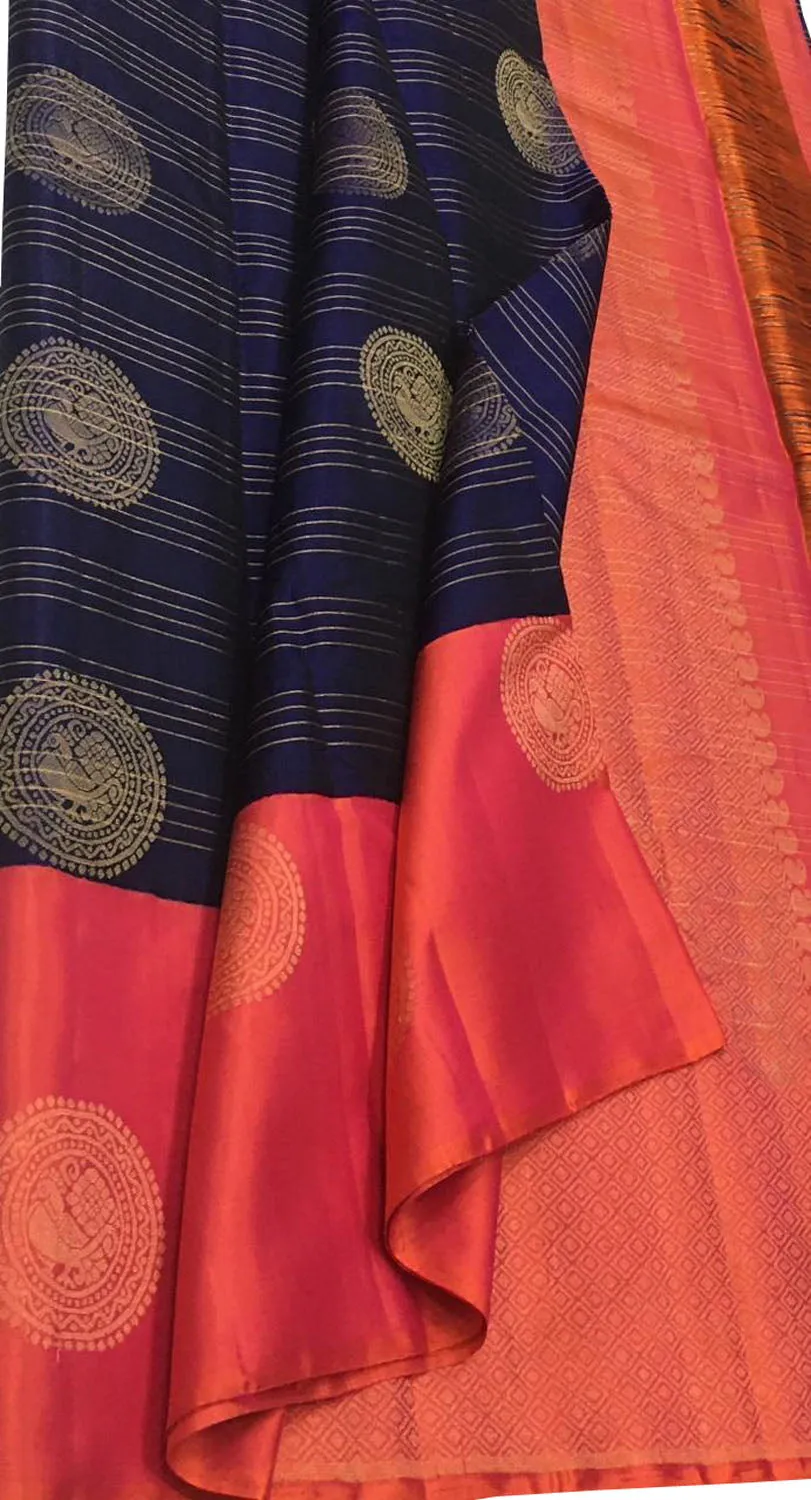 Exquisite Blue Handloom Kanjeevaram Silk Saree