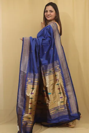 Exquisite Blue Paithani Silk Peacock Design Saree