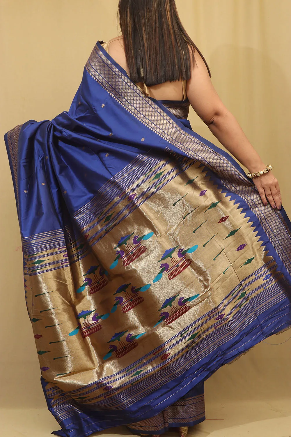 Exquisite Blue Paithani Silk Peacock Design Saree