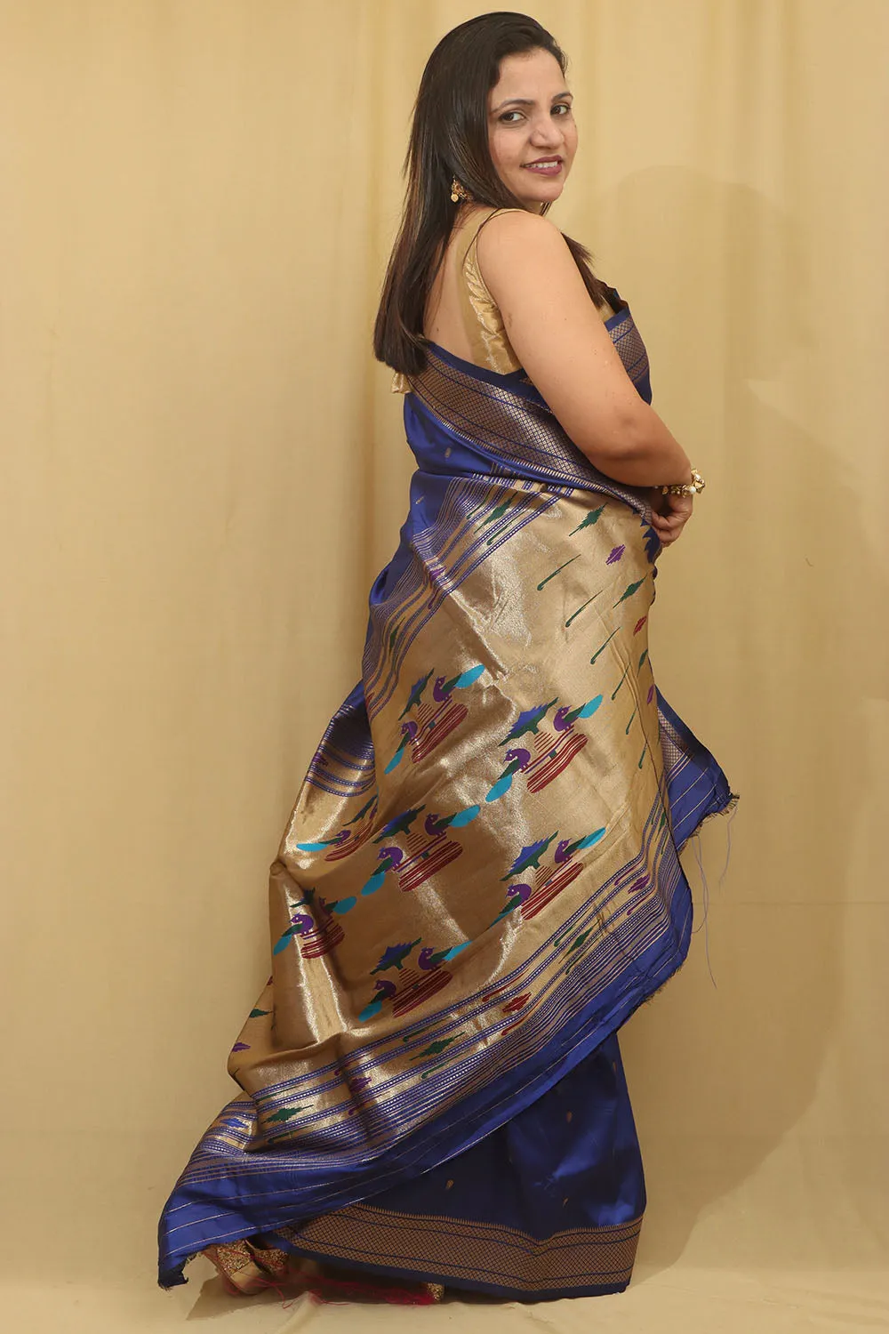 Exquisite Blue Paithani Silk Peacock Design Saree