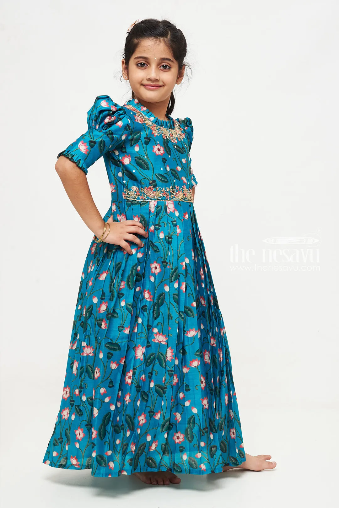 Exquisite Floral Embellished Anarkali Gown for Girls