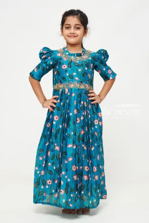 Exquisite Floral Embellished Anarkali Gown for Girls