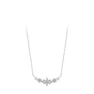 Exquisite Flower Sterling Silver Necklace with Zircon Detail