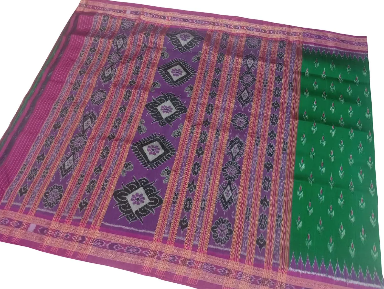Exquisite Green Silk Sambalpuri Handloom Double Ikat Saree