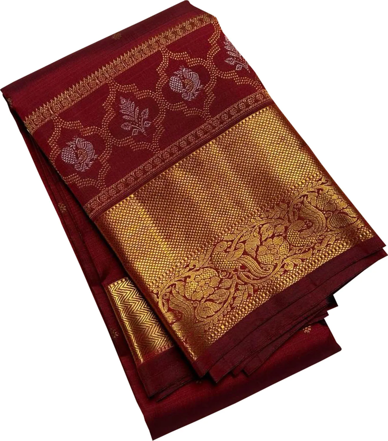 Exquisite Maroon Handloom Kanjeevaram Pure Silk Saree