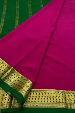 Exquisite Pink & Green Mysore Handloom Silk Saree