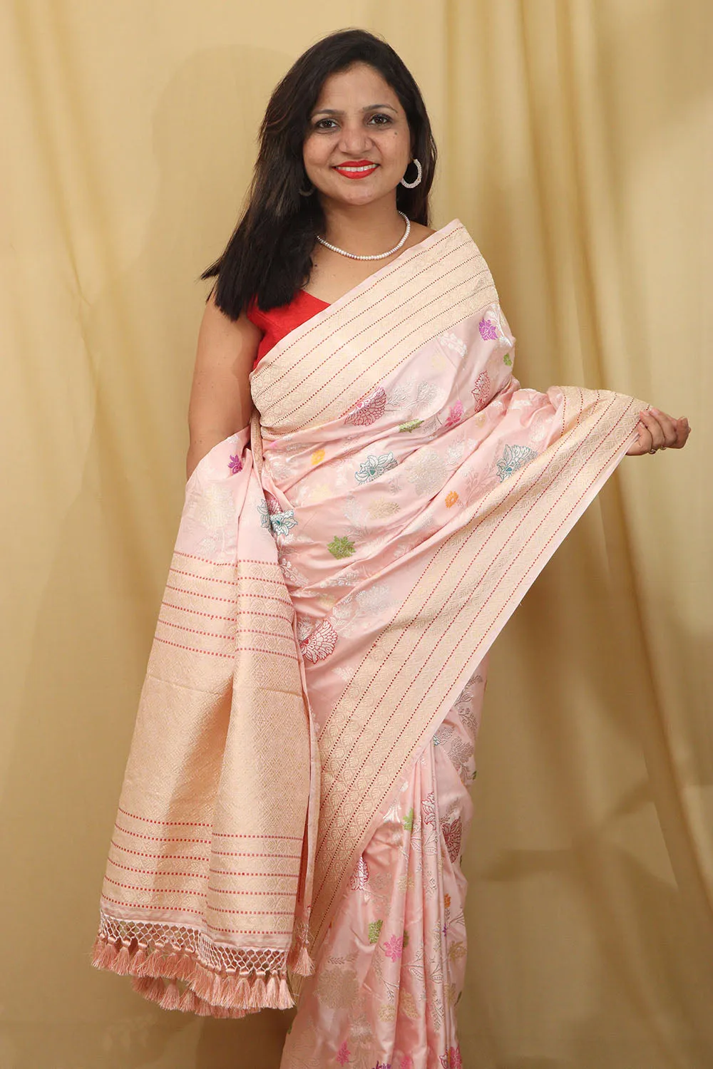 Exquisite Pink Banarasi Handloom Pure Katan Silk Saree