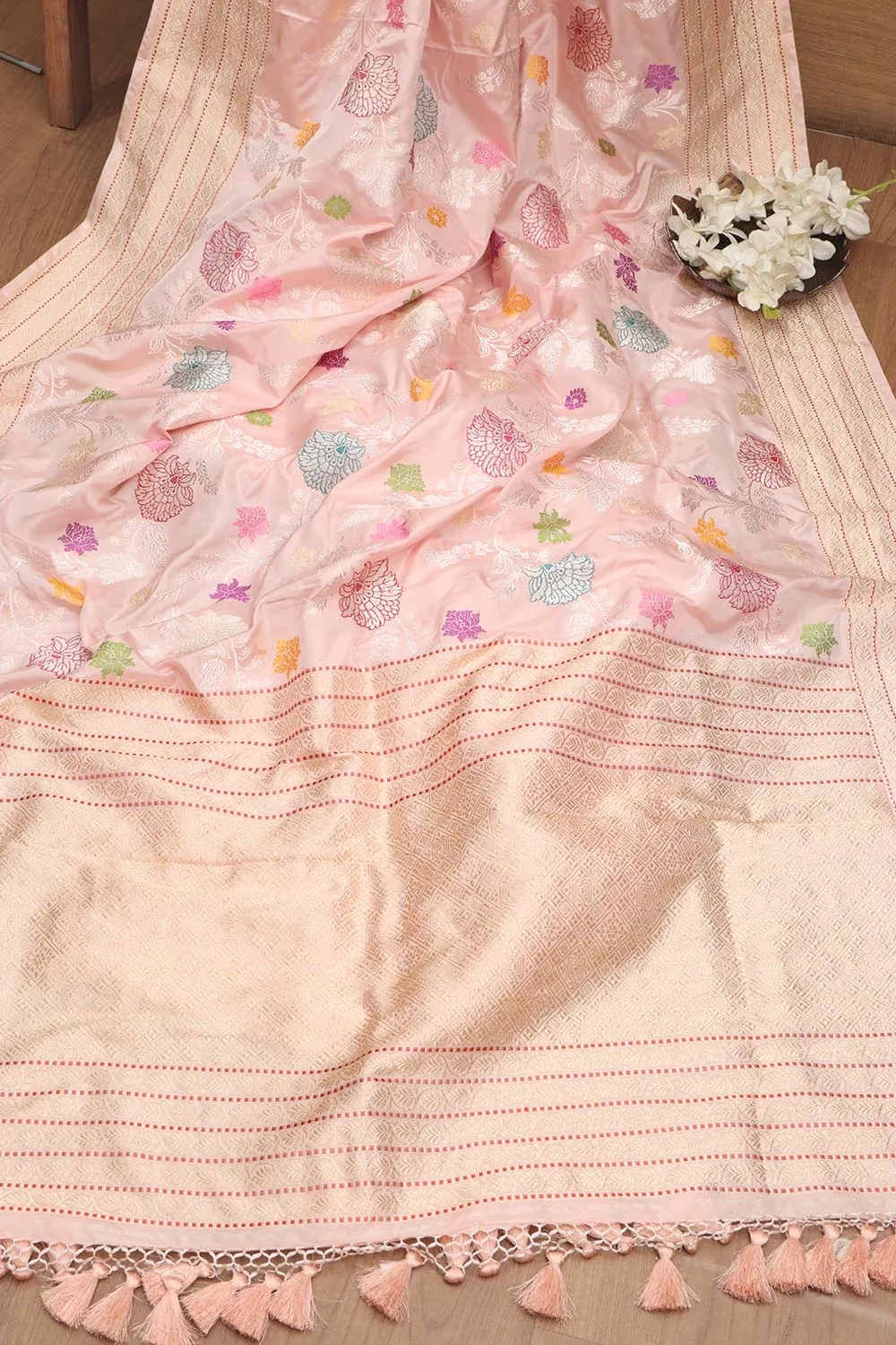 Exquisite Pink Banarasi Handloom Pure Katan Silk Saree