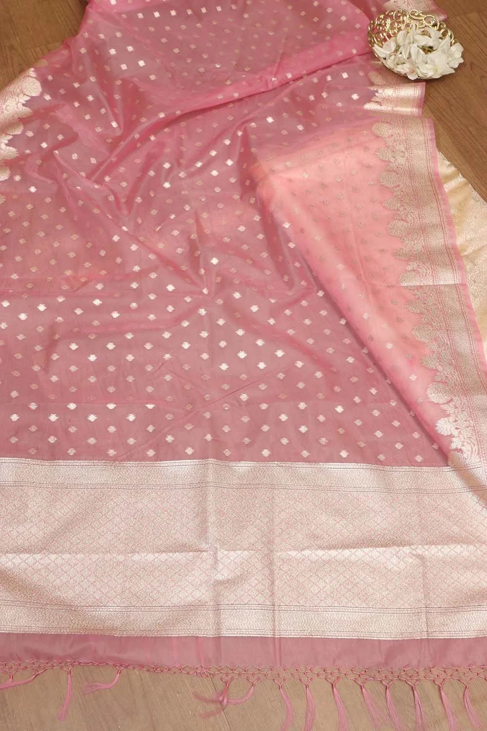 Exquisite Pink Banarasi Organza Dupatta - Ethnic Elegance