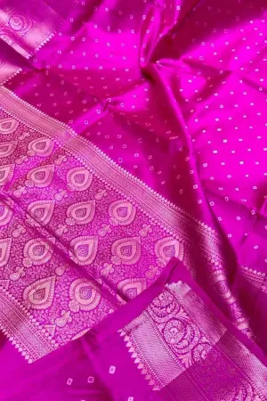 Exquisite Pink Banarasi Silk Bandhani Saree