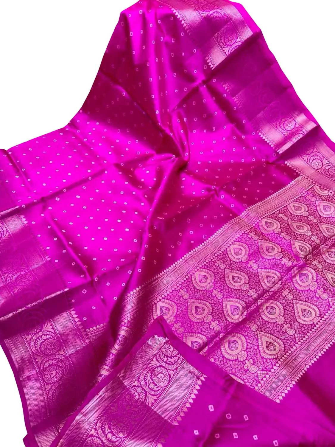 Exquisite Pink Banarasi Silk Bandhani Saree