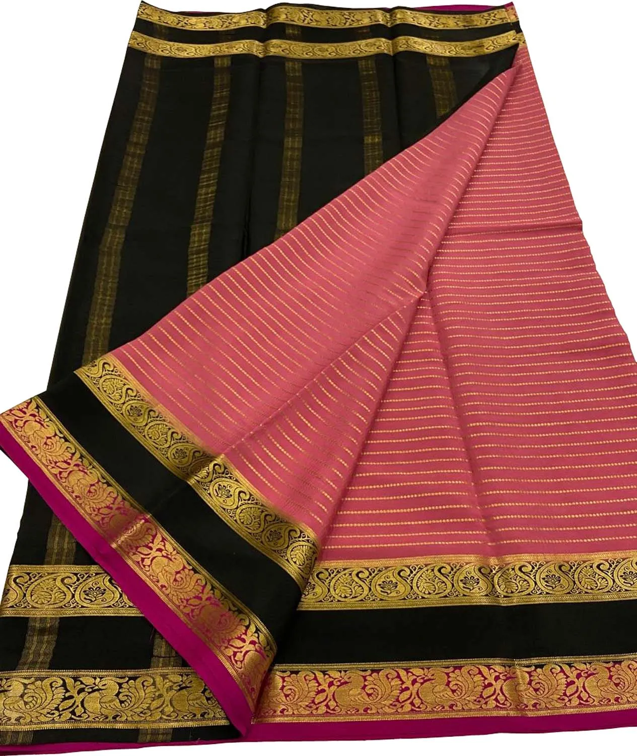 Exquisite Pink Handloom Mysore Pure Crepe Silk Saree