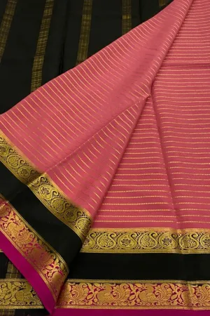 Exquisite Pink Handloom Mysore Pure Crepe Silk Saree