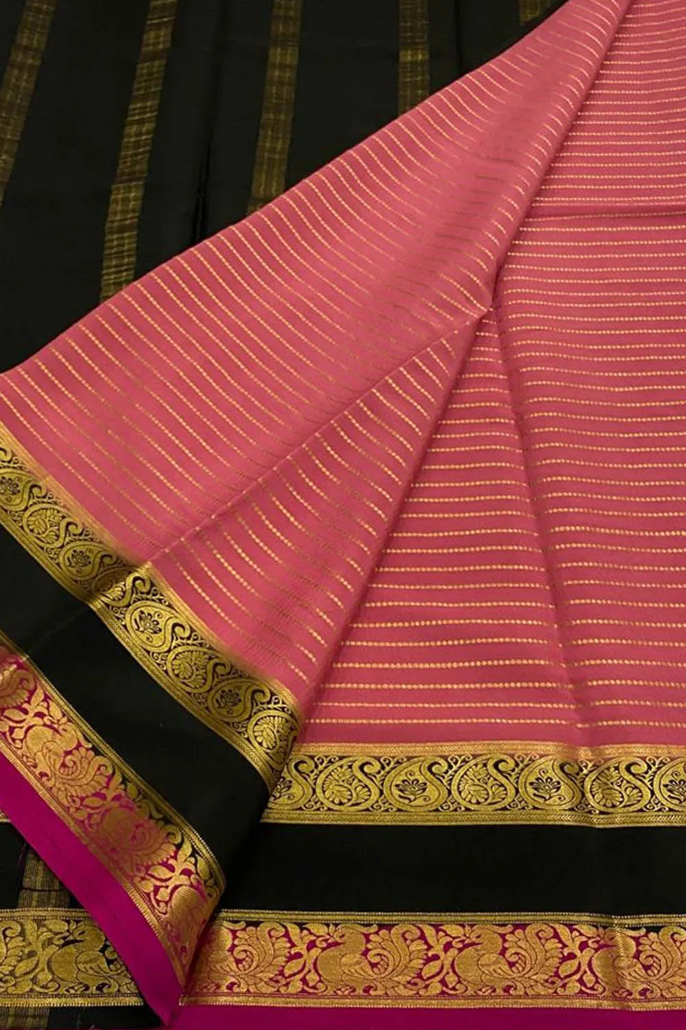 Exquisite Pink Handloom Mysore Pure Crepe Silk Saree