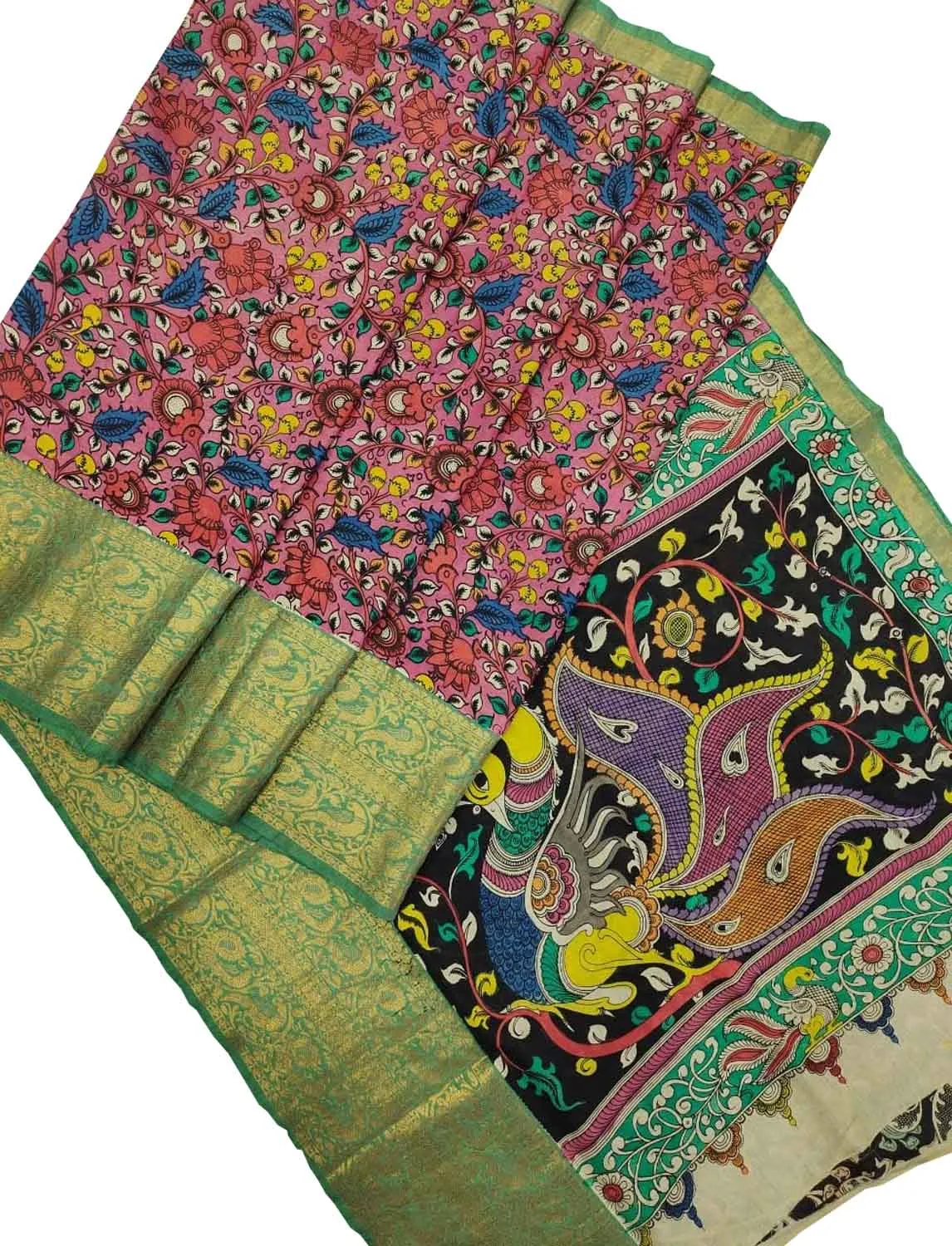 Exquisite Pink Kalamkari Hand Painted Silk Saree