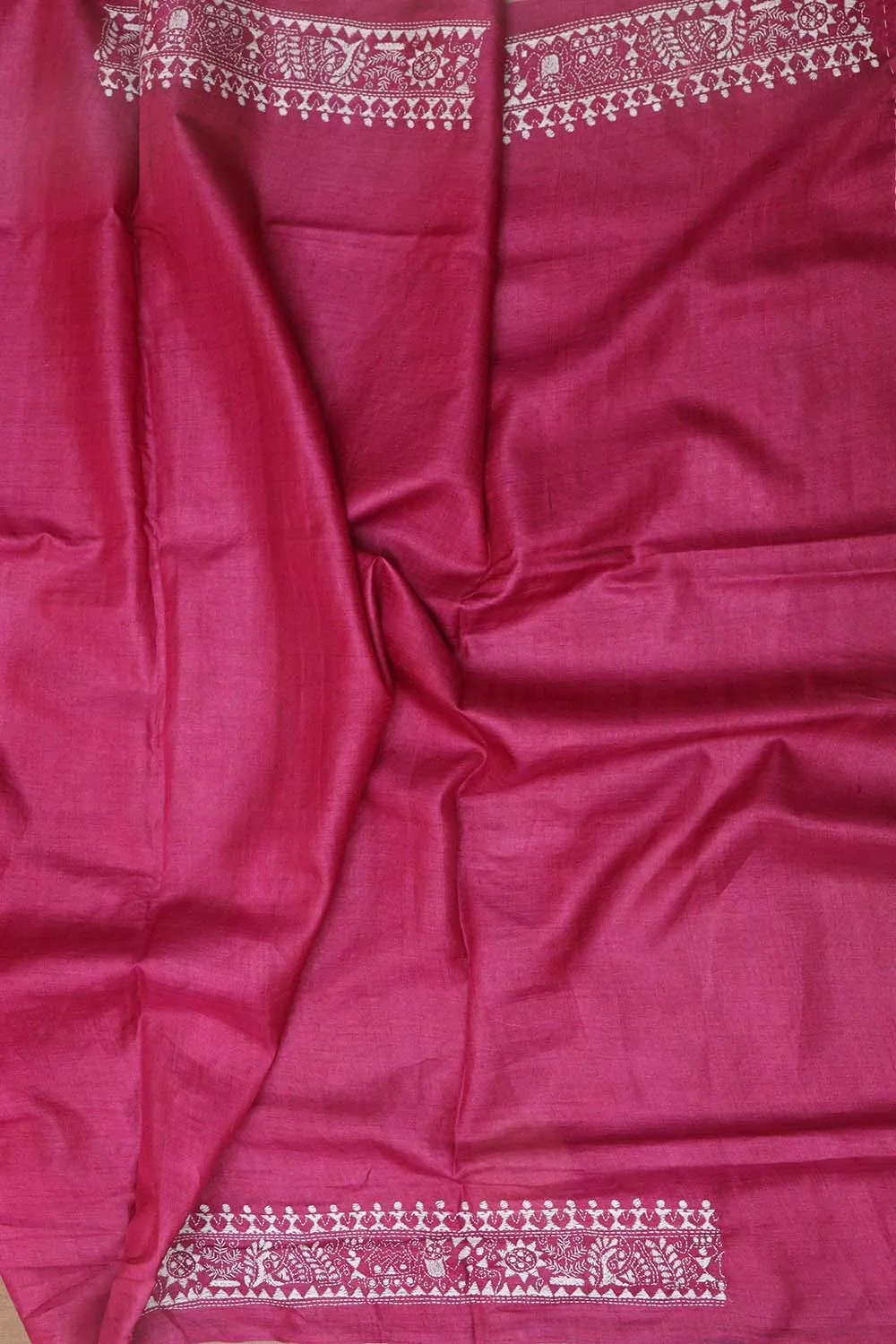 Exquisite Pink Kantha Work Tussar Silk Saree