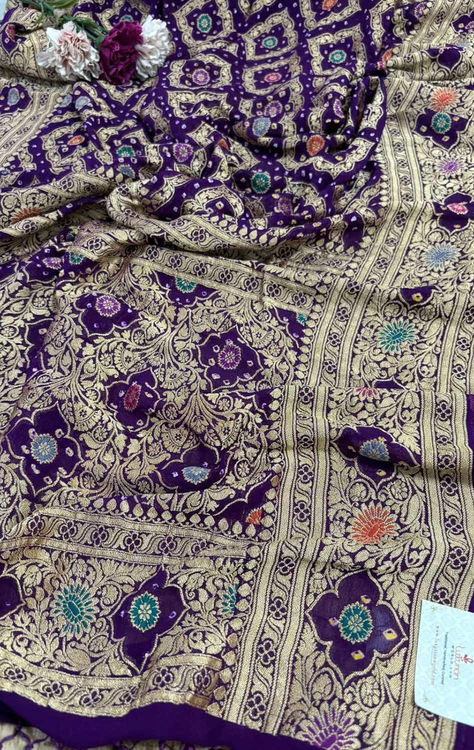 Exquisite Purple Banarasi Bandhani Pure Georgette Dupatta