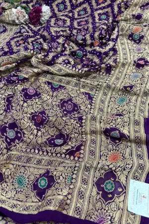 Exquisite Purple Banarasi Bandhani Pure Georgette Dupatta