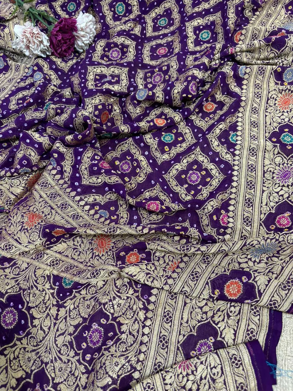 Exquisite Purple Banarasi Bandhani Pure Georgette Dupatta