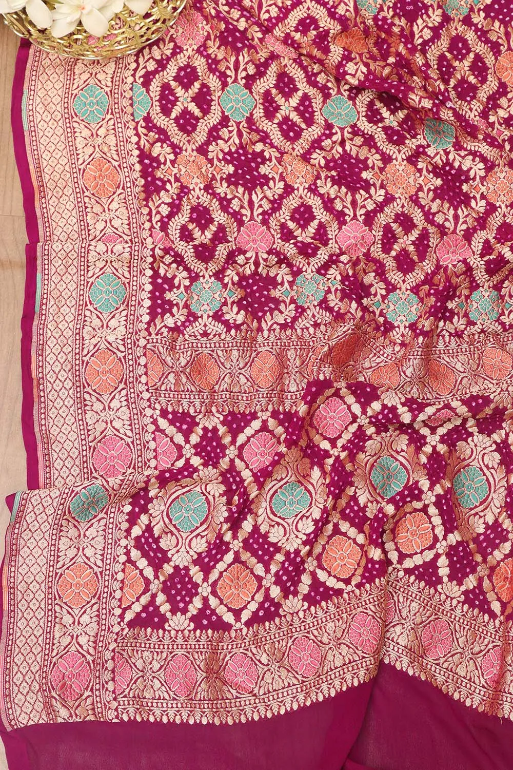 Exquisite Purple Banarasi Bandhani Pure Georgette Meenakari Dupatta