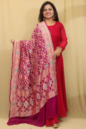 Exquisite Purple Banarasi Bandhani Pure Georgette Meenakari Dupatta