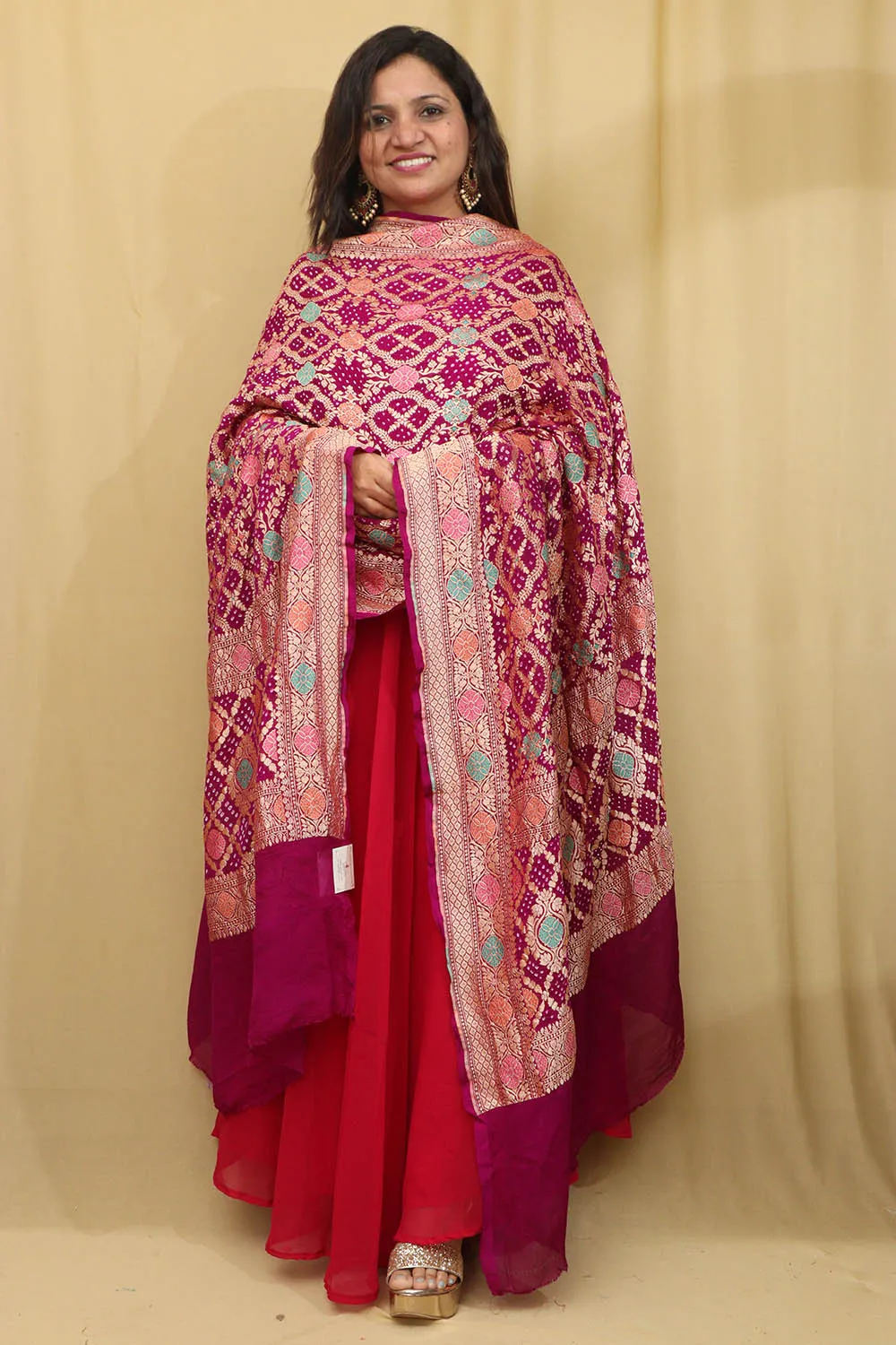 Exquisite Purple Banarasi Bandhani Pure Georgette Meenakari Dupatta