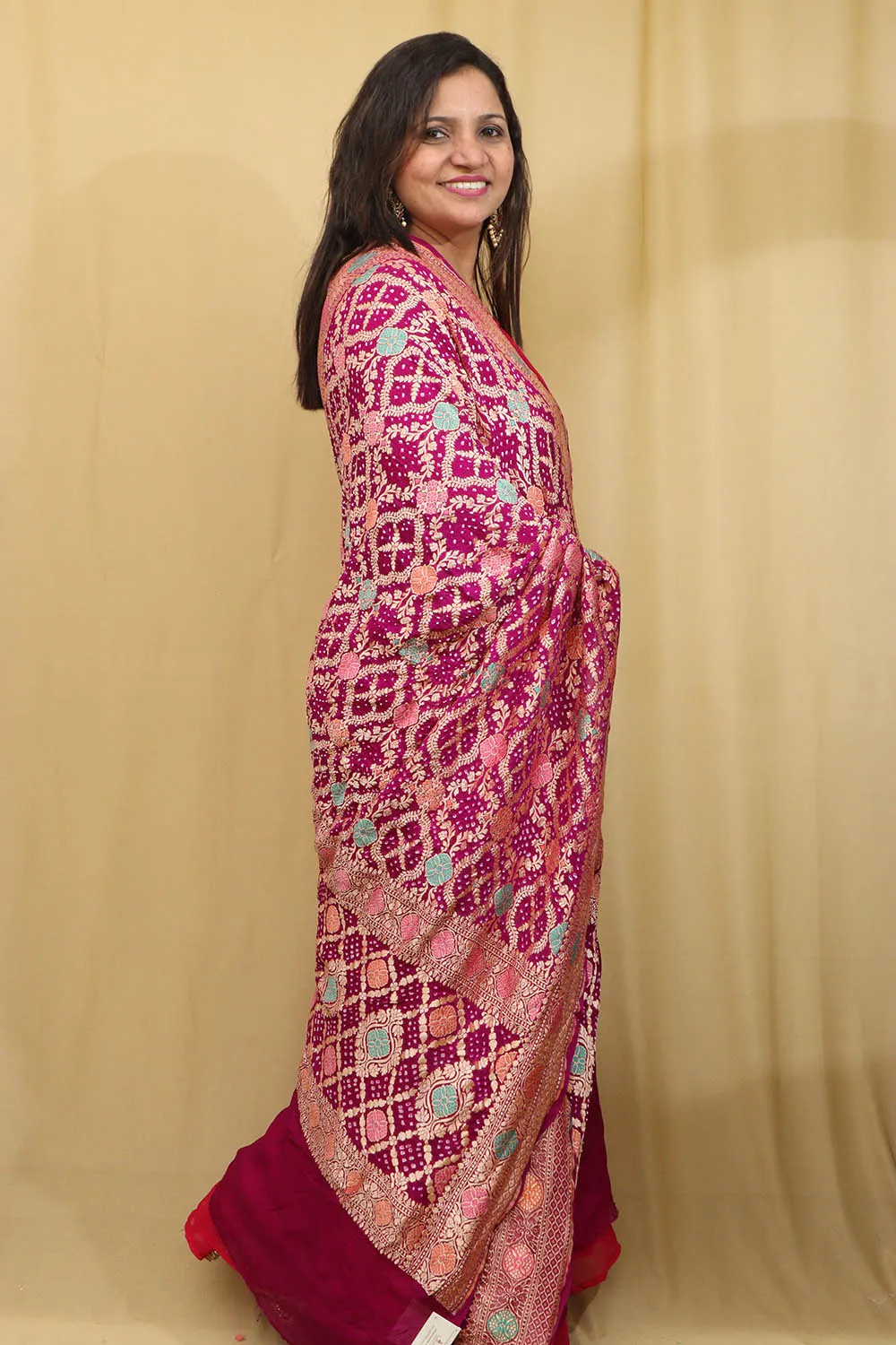 Exquisite Purple Banarasi Bandhani Pure Georgette Meenakari Dupatta