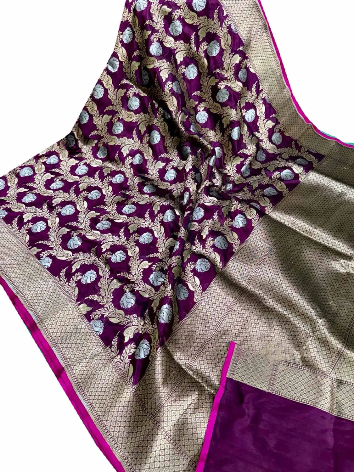 Exquisite Purple Banarasi Silk Saree - Handloom Katan