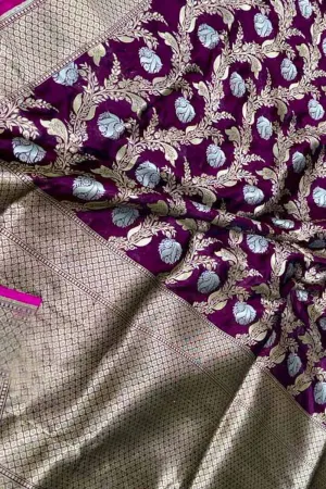 Exquisite Purple Banarasi Silk Saree - Handloom Katan