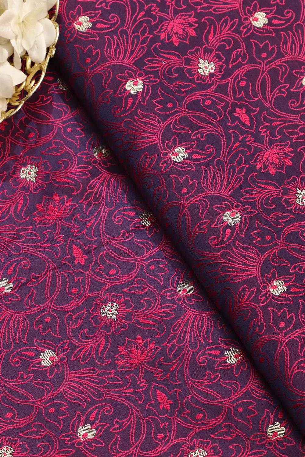 Exquisite Purple Banarasi Tanchui Silk Fabric ( 1 Mtr )