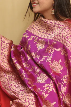 Exquisite Purple Handloom Banarasi Silk Meenakari Dupatta