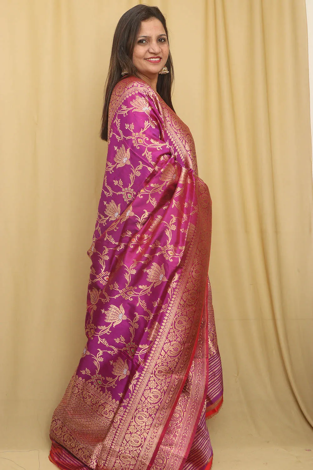 Exquisite Purple Handloom Banarasi Silk Meenakari Dupatta