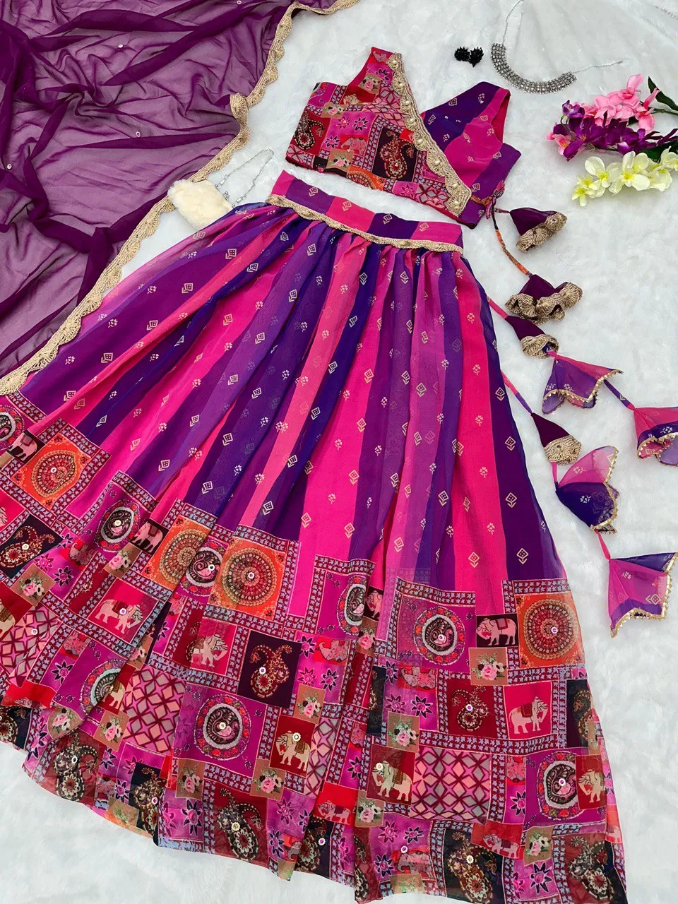 Exquisite Purple Real Kalamkari Lehenga with Modern Touch