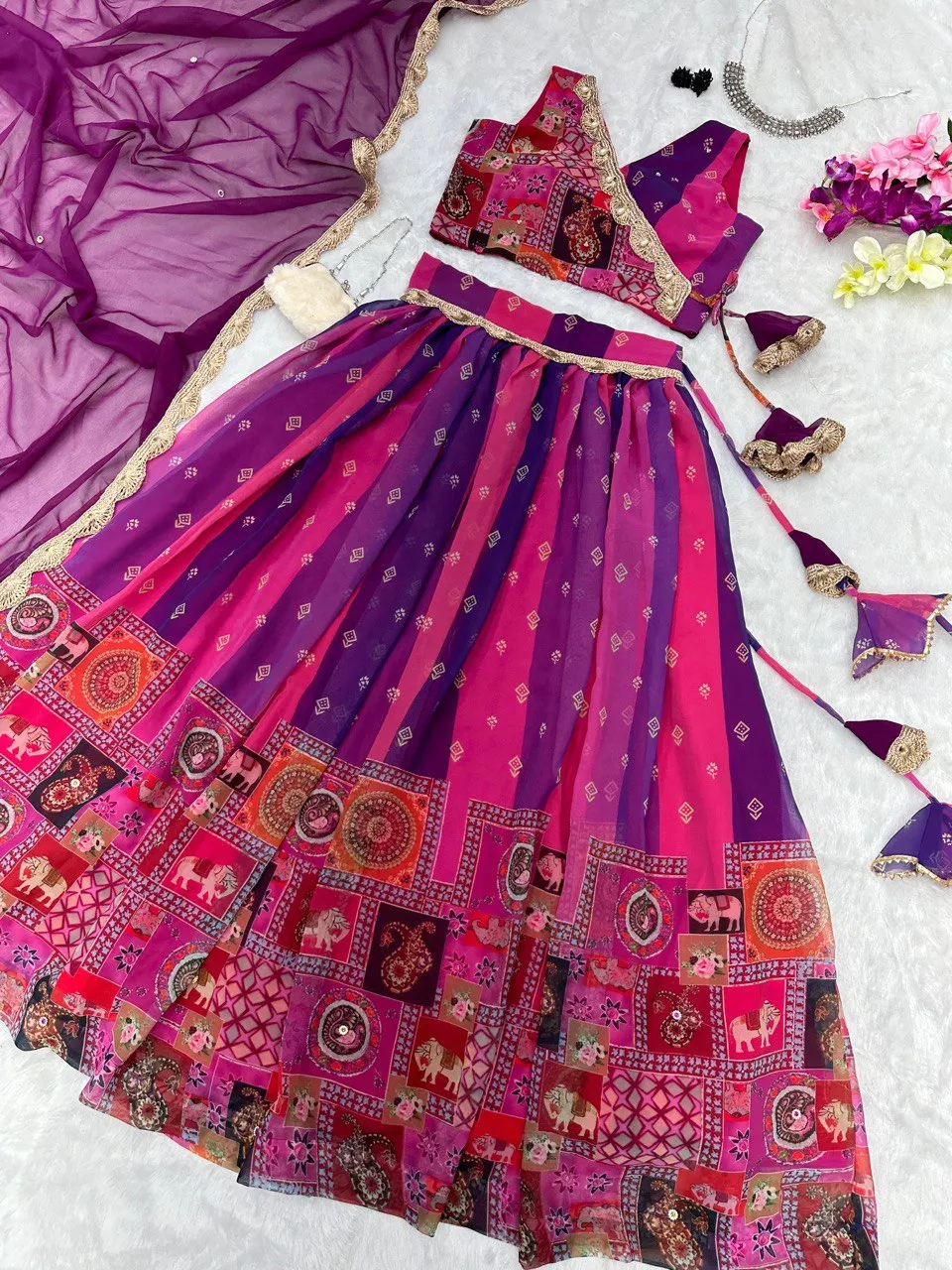 Exquisite Purple Real Kalamkari Lehenga with Modern Touch