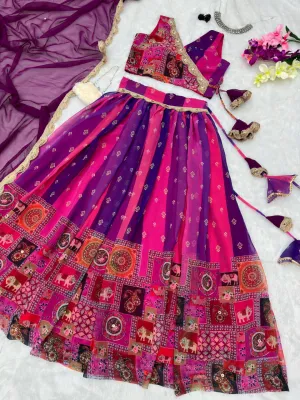 Exquisite Purple Real Kalamkari Lehenga with Modern Touch