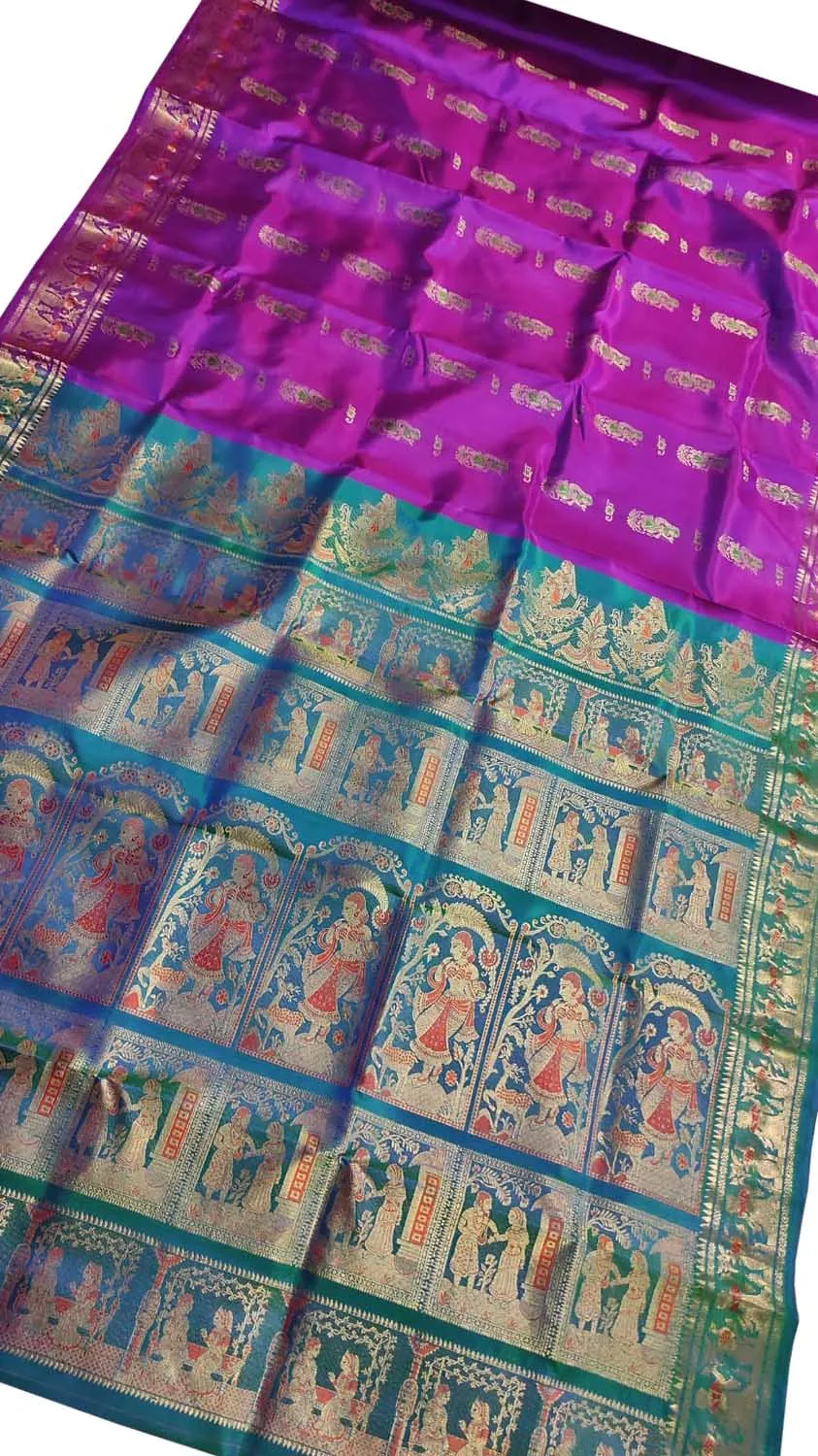 Exquisite Purple Swarnachari Handloom Meenakari Silk Saree