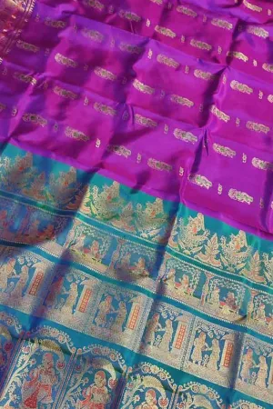 Exquisite Purple Swarnachari Handloom Meenakari Silk Saree