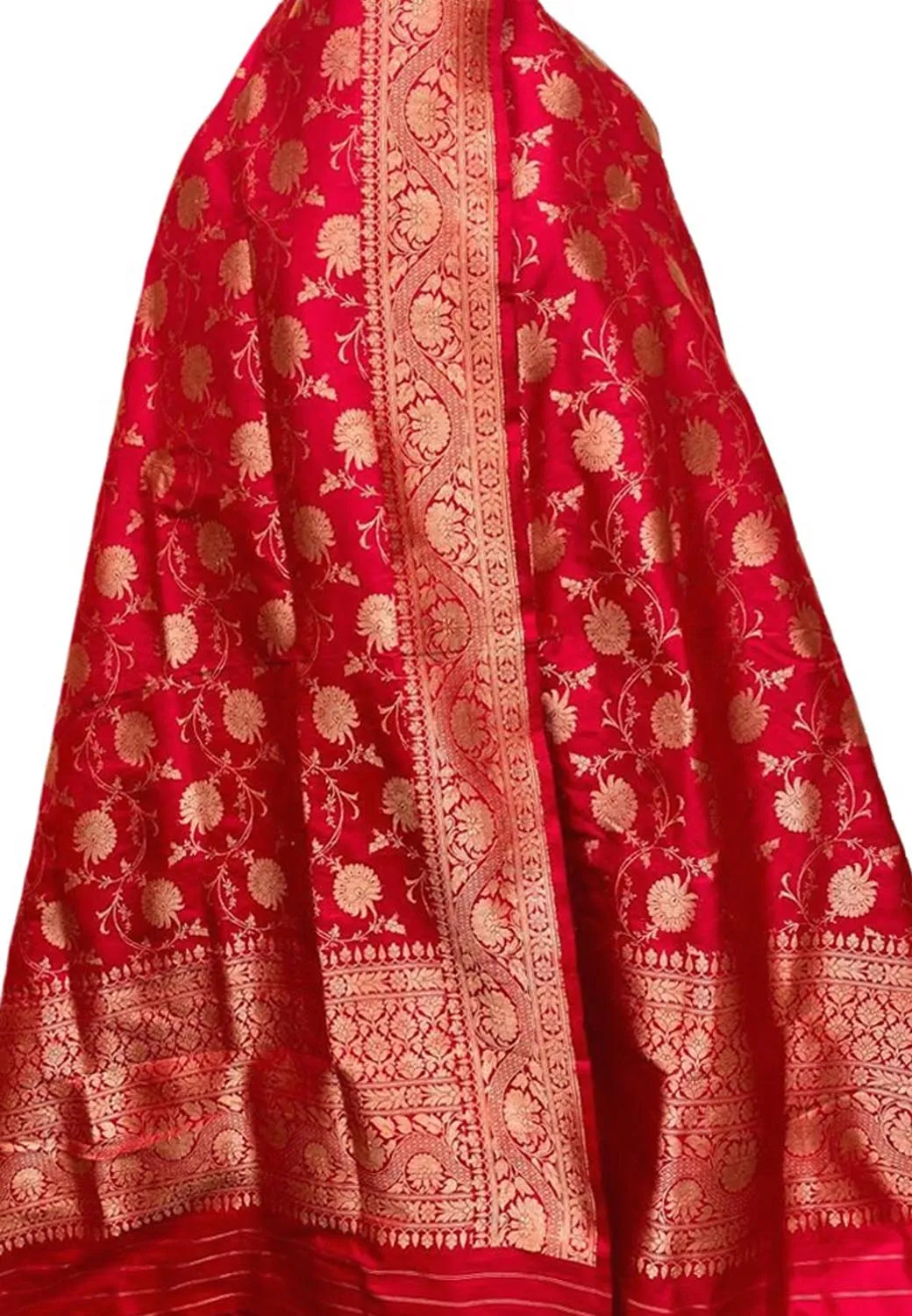 Exquisite Red Banarasi Silk Dupatta - Handloom Katan