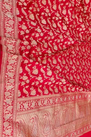 Exquisite Red Handloom Banarasi Katan Silk Saree