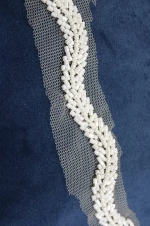 Exquisite White Lace with Intricate Handwork Embellishments