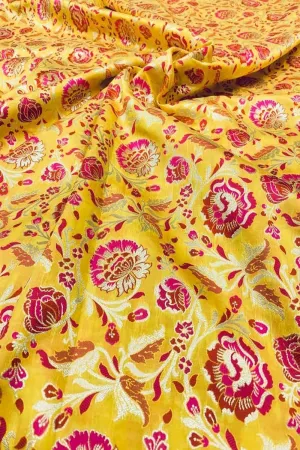 Exquisite Yellow Banarasi Meenakari Silk Fabric ( 2.5 Mtrs )