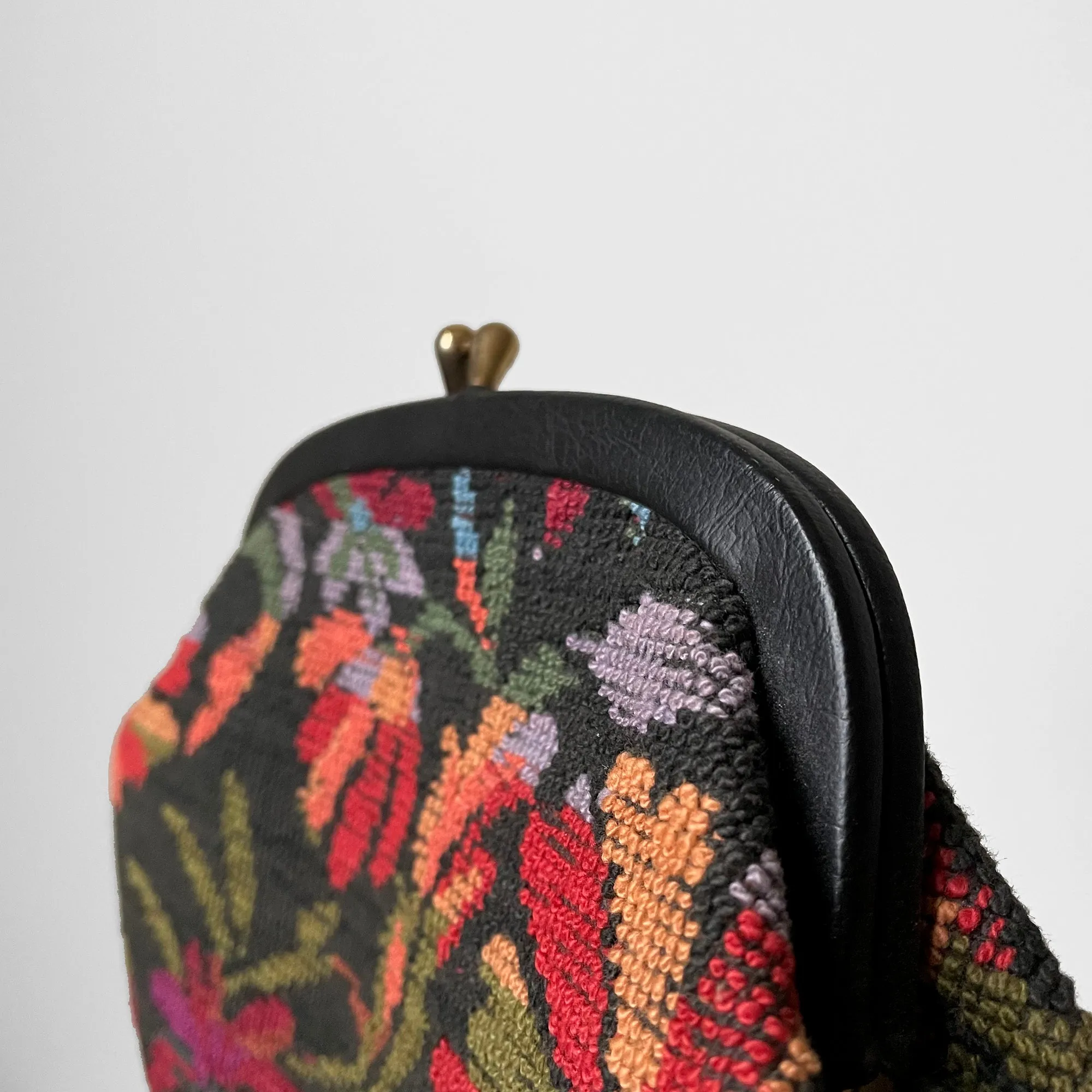 Floral Woven Wool Petit Point Kiss-Lock Evening Purse