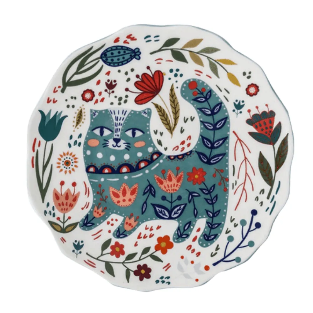 Flowers and Cat Plate