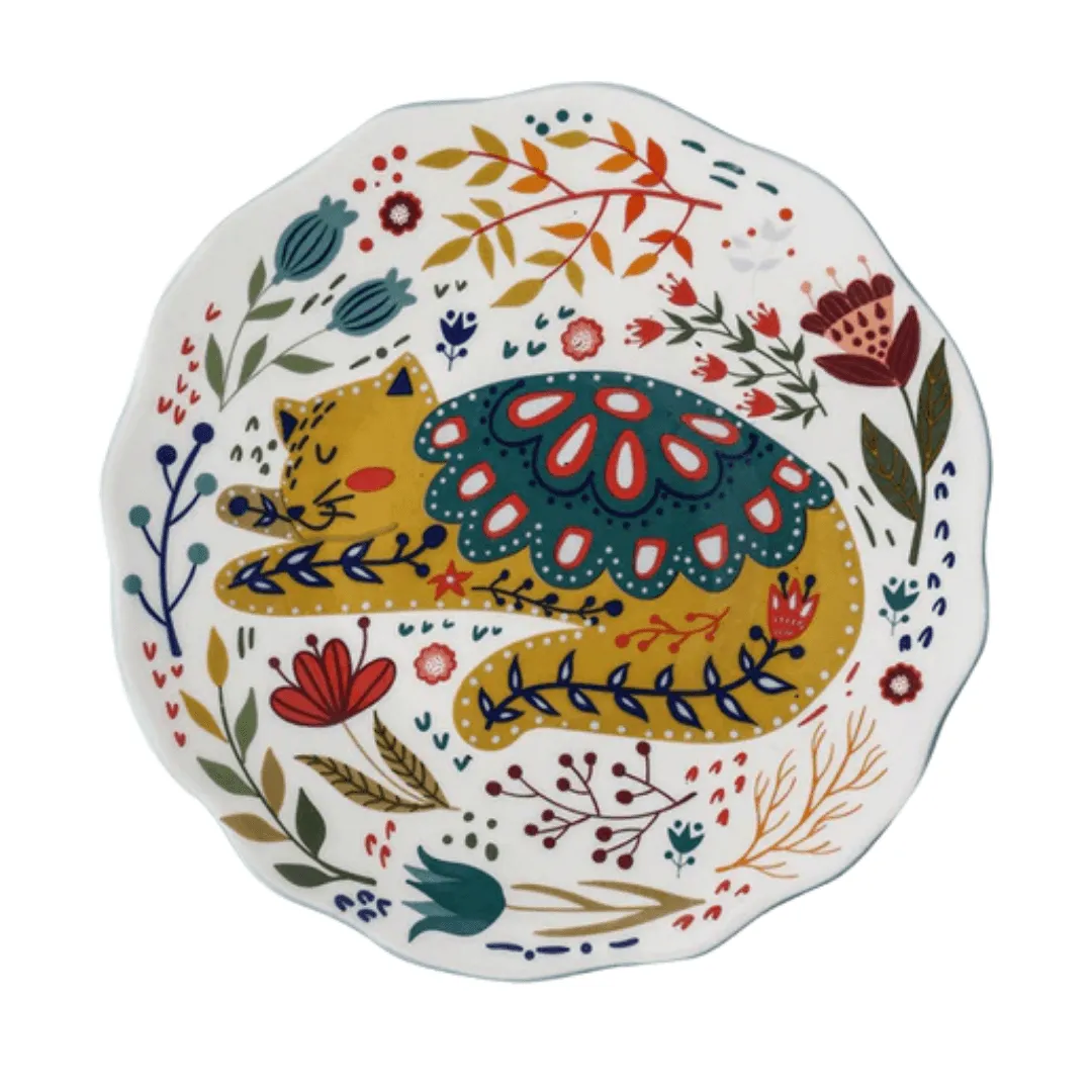 Flowers and Cat Plate