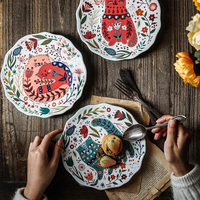 Flowers and Cat Plate