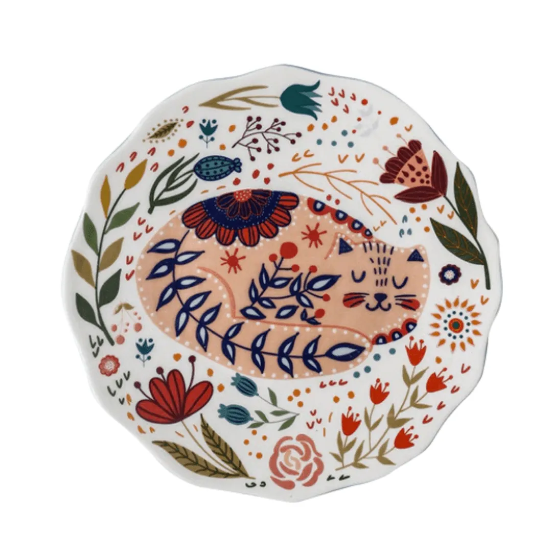 Flowers and Cat Plate