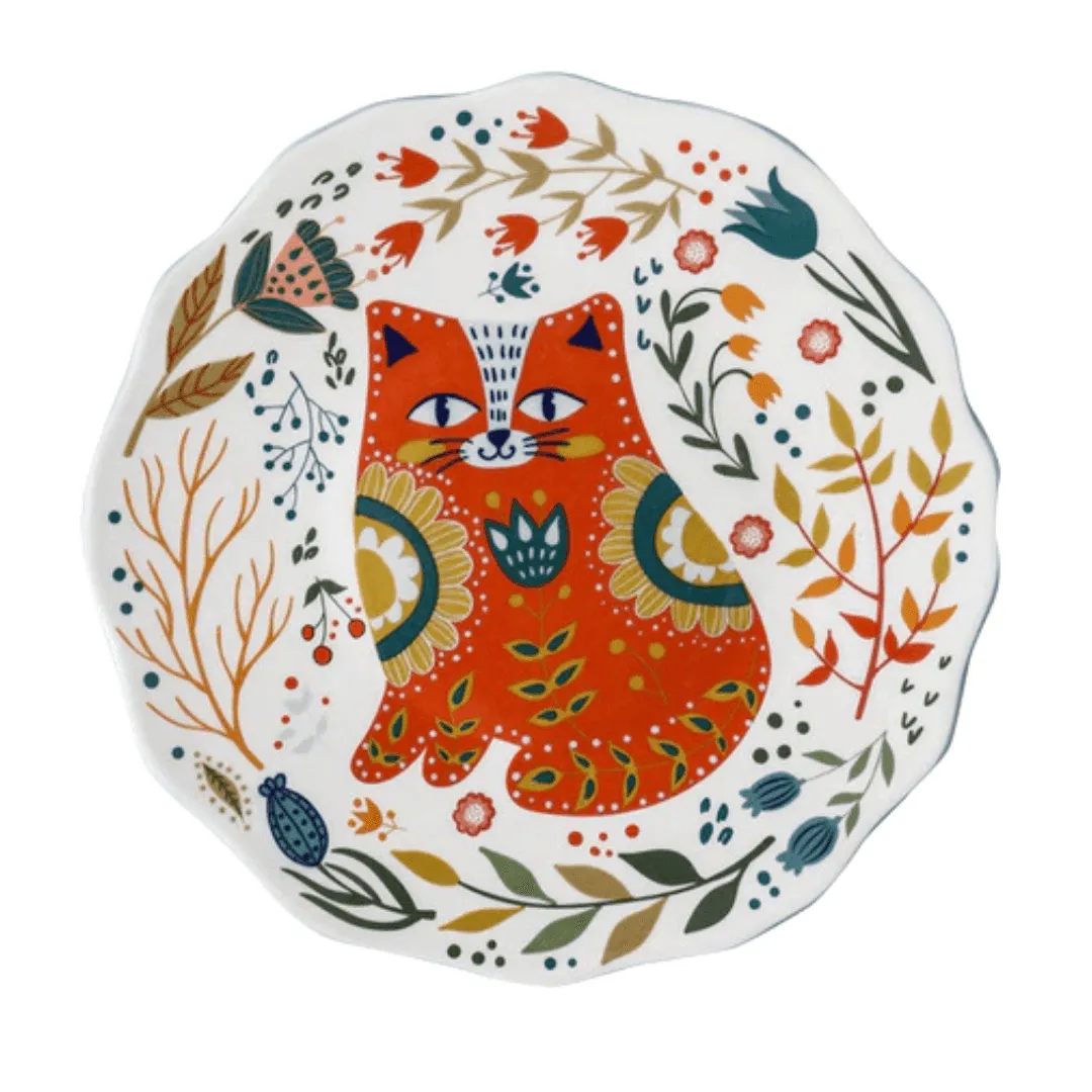 Flowers and Cat Plate